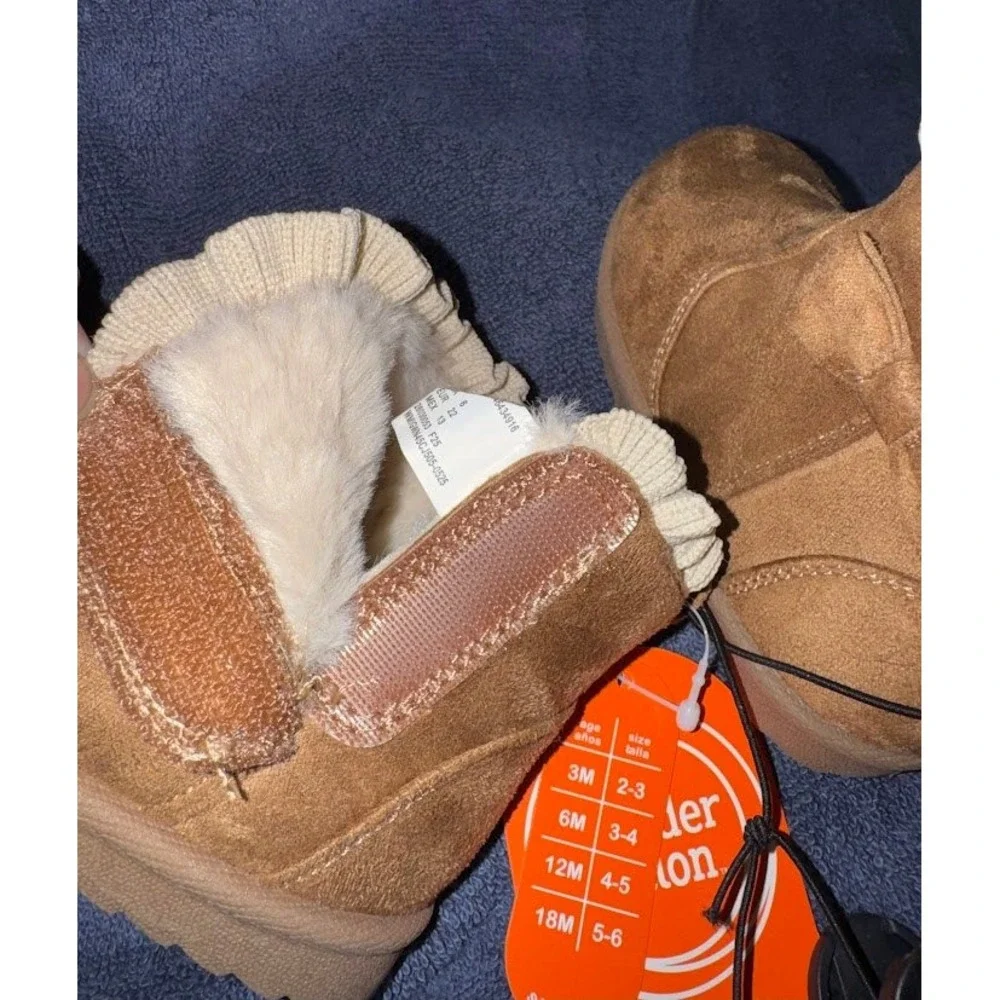 Wonder‎ Nation Toddler Girls Faux Suede Shearling Boots Brown Bow Size 6 NEW